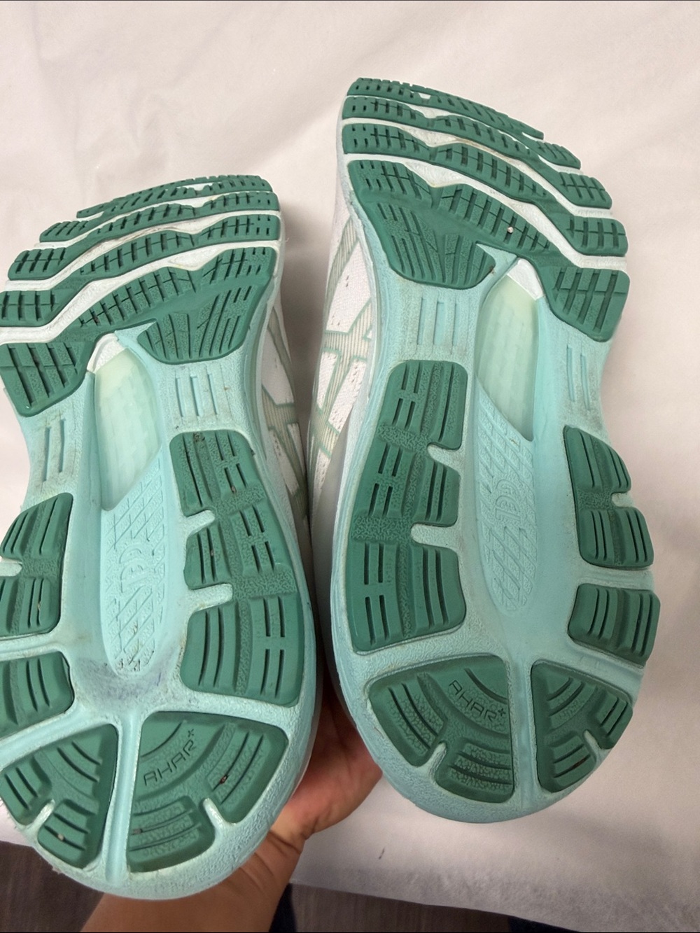 Asics White and Mint Green Women's Athletic Running Shoes - Picture 13 of 16